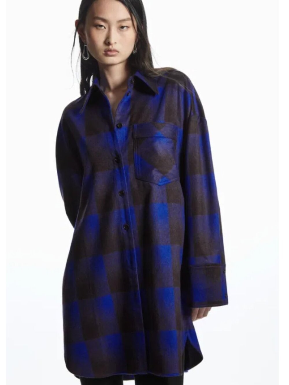 COS | Checked Wool-Blend Tunic Shirt + Mini Wrap Skirt SET